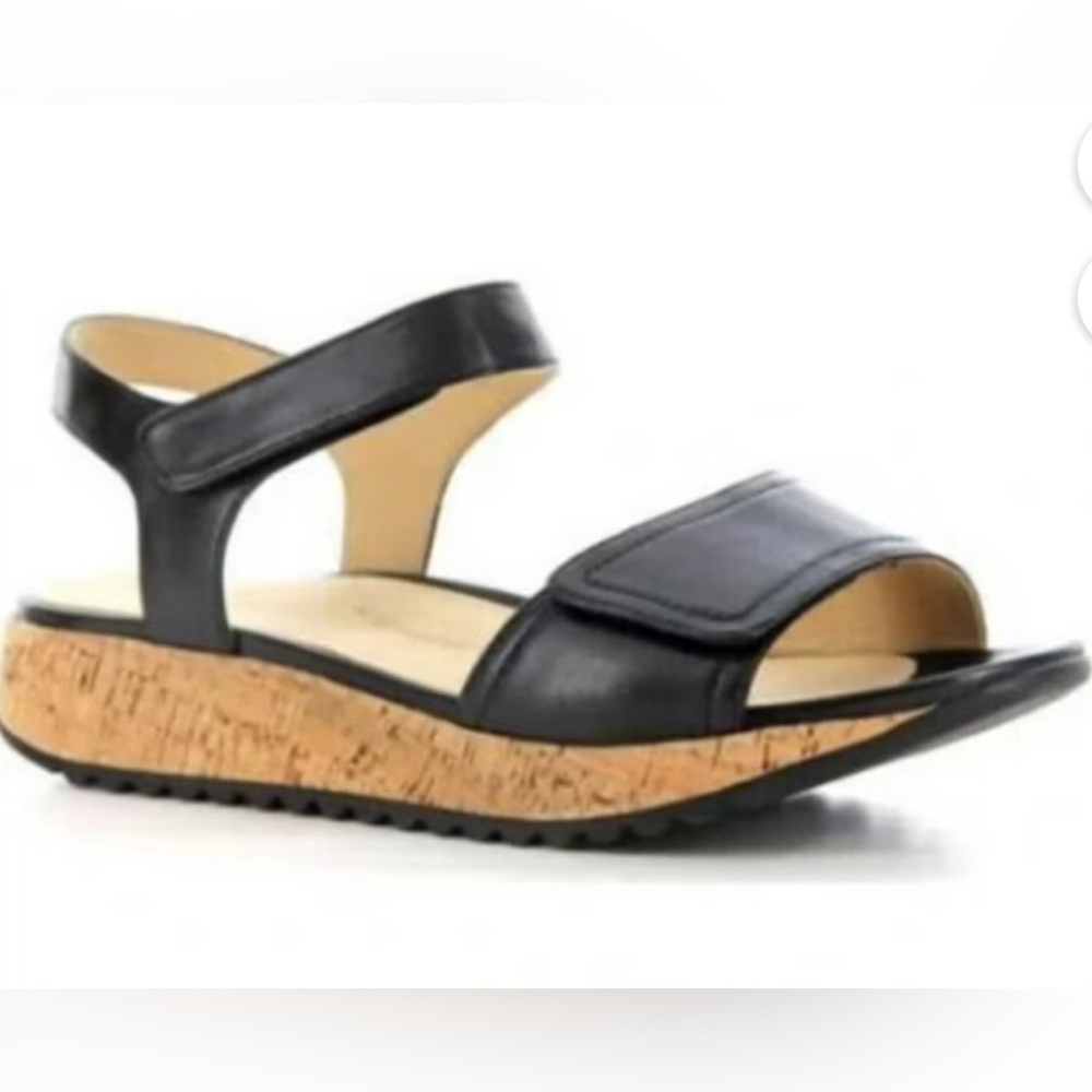 NWOT ZIERA “NEVA” BLACK LEATHER AND CORK SOLE SANDAL